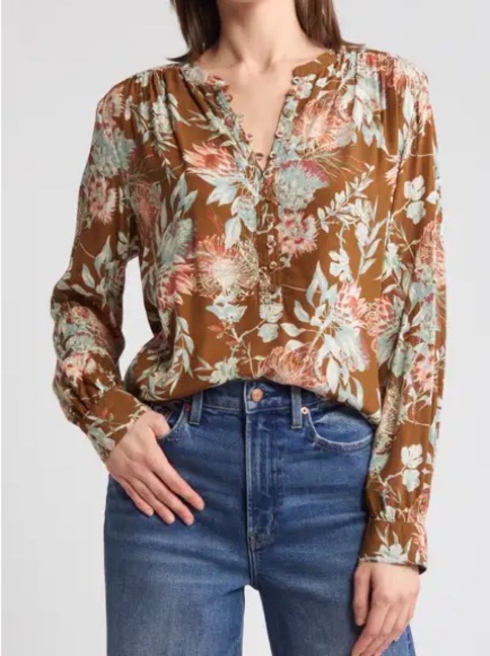 Treasure & Bond Floral Brown and Pink Blouse